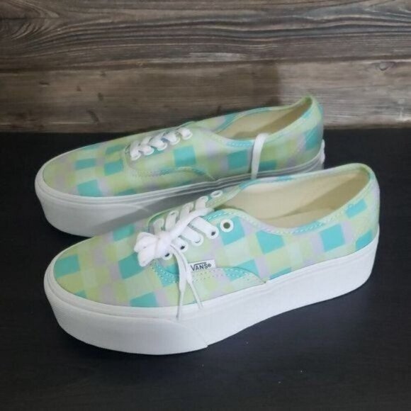 New Vans‎ Authentic Pastel Plaid Green Platform Shoes Festival Summer Casual Fun - Picture 6 of 9